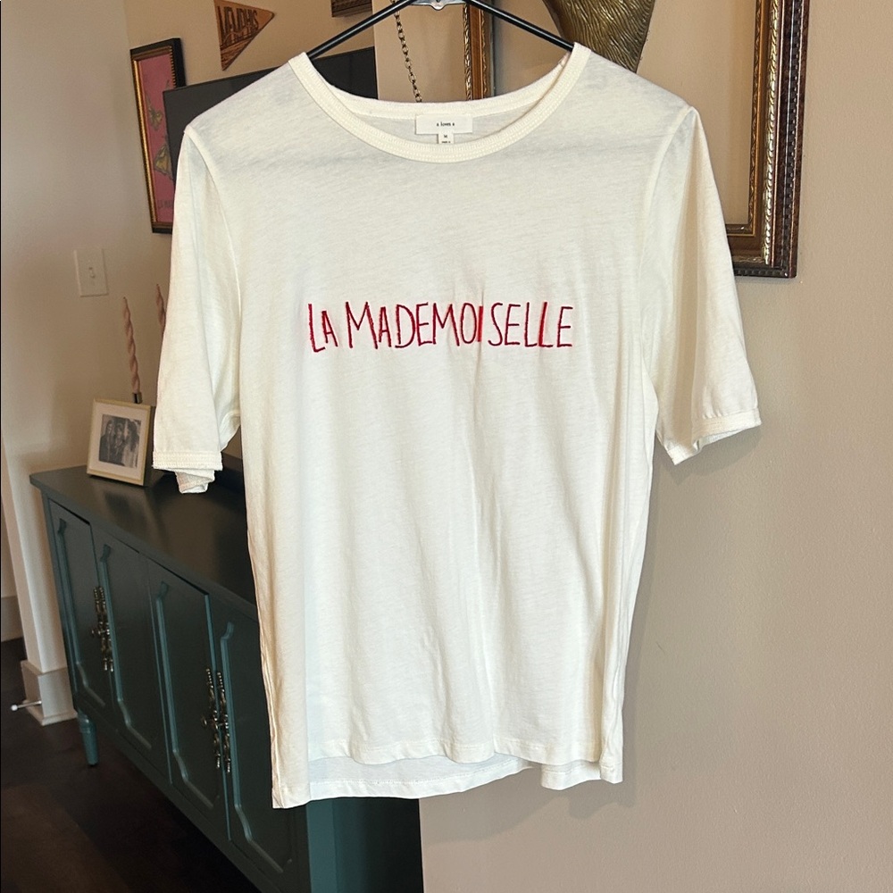White T-Shirt with Red 'La Mademoiselle' Print